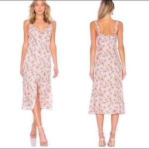 Lovers + Friends Lilac Floral Sun Room Prairie Ruffle Button Midi Dress Small